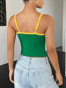 SHEIN EZwear Camiseta Cortada com Mangas Raglan e Acabamento Contrastante com Letra Gráfica Brasil Verde